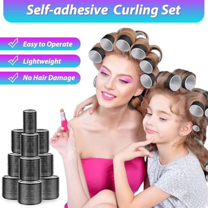 Premify Hair Rollers Set 4 Sizes/50 Pcs with Self Grip Hair Curlers Rollers, 24 Pcs Hair Clips for Blowout Look Long Medium Short Thick Hair Volume (Black) - Image 5